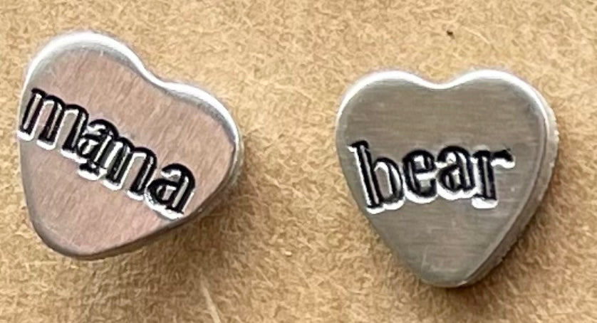 Heart “Mama Bear” Stud Earrings