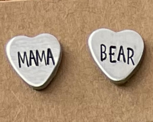 Heart “Mama Bear” Stud Earrings